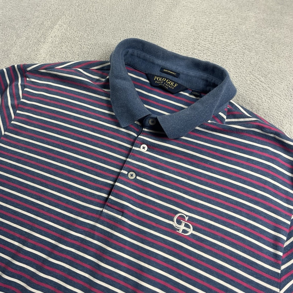 POLO Ralph Lauren Men Performance Course Logo Short Sleeve Pink Stripe Shirt XL